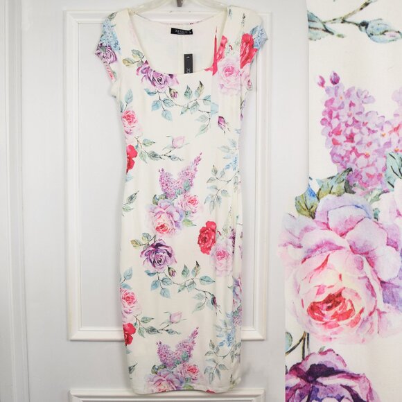 Joe & Elle Bodycon Dress Women Medium Midi Lined Floral Cottagecore Coquette New - Picture 1 of 11